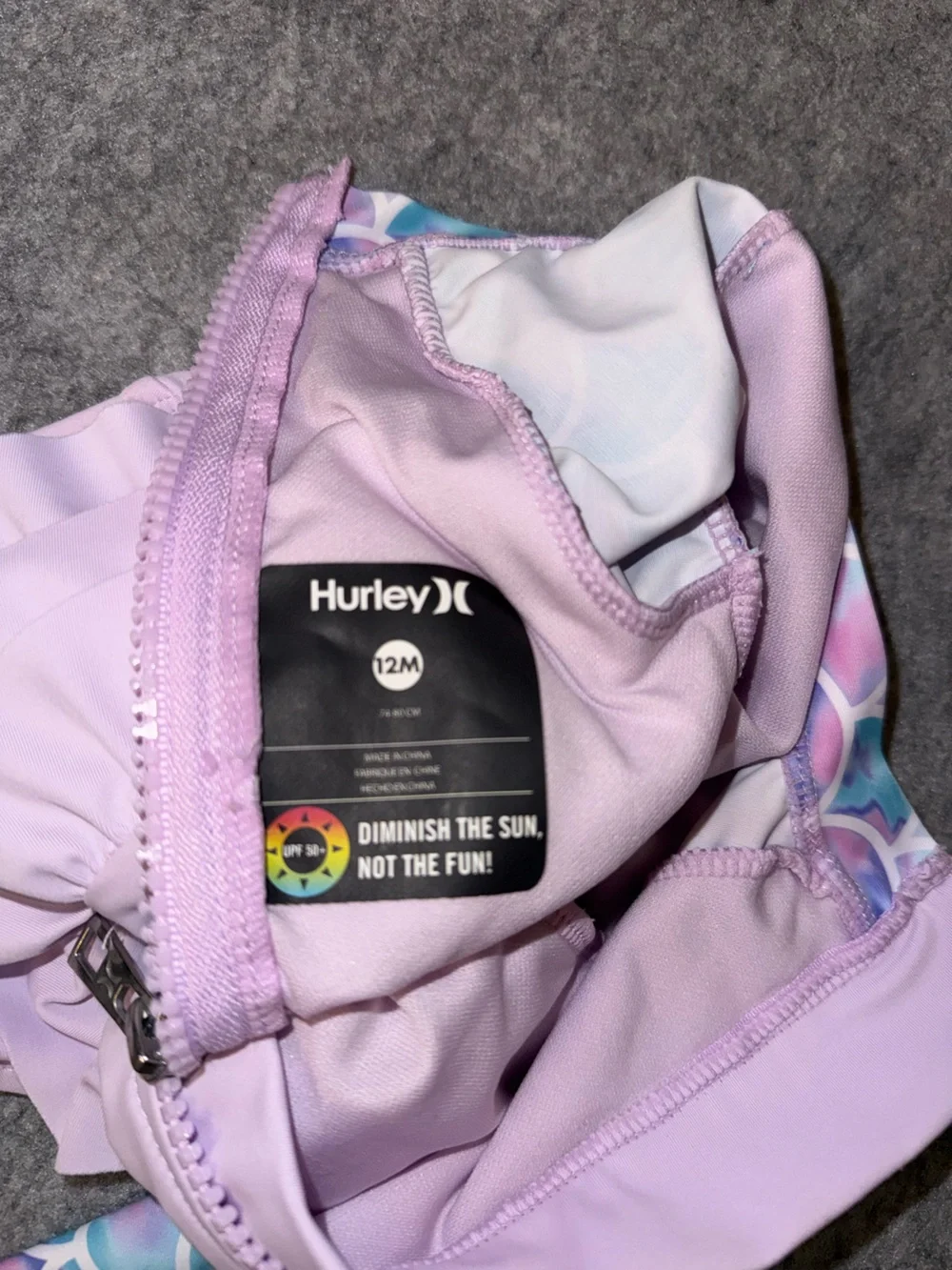 Hurley Girls' Lilac Long-Sleeve Mermaid Print Rash Guard Swimsuit
